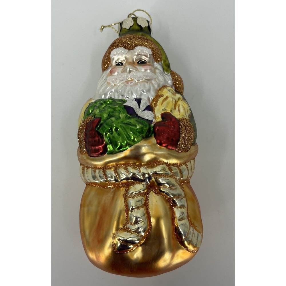 Vintage Glass Santa Father Christmas Ornament Blown Glass 7"